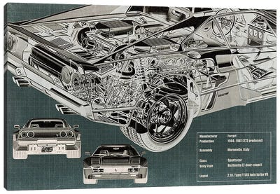 Rear Engine X-Ray Blueprint Canvas Art Print