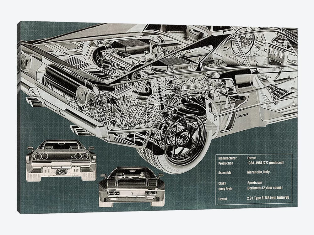 Rear Engine X-Ray Blueprint 1-piece Art Print