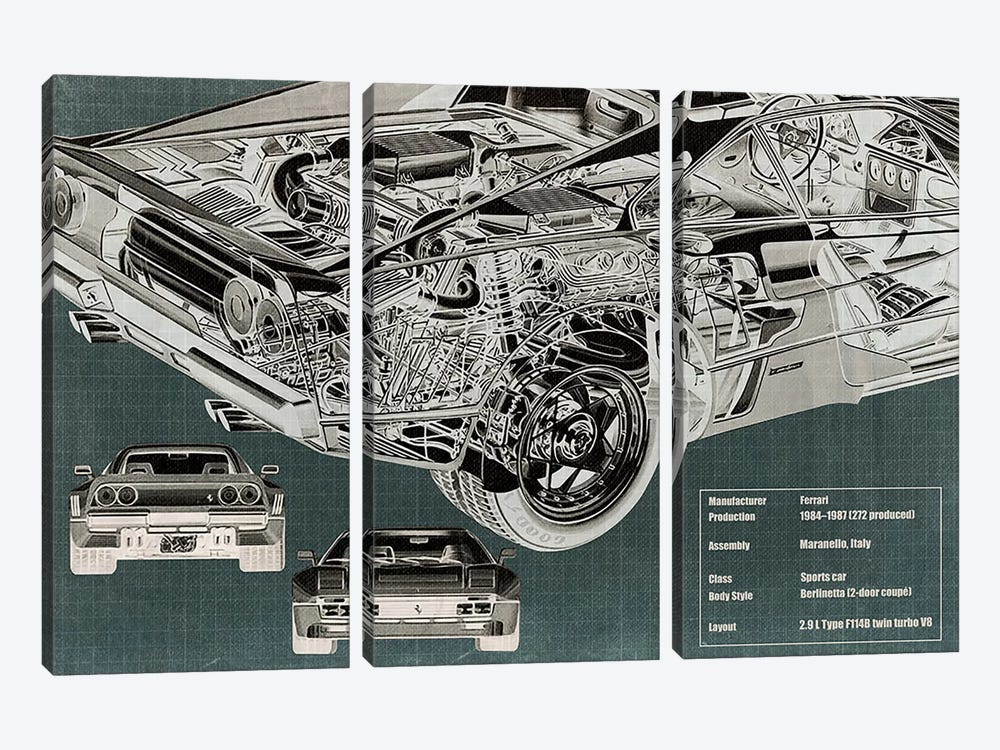 Rear Engine X-Ray Blueprint by 5by5collective 3-piece Art Print
