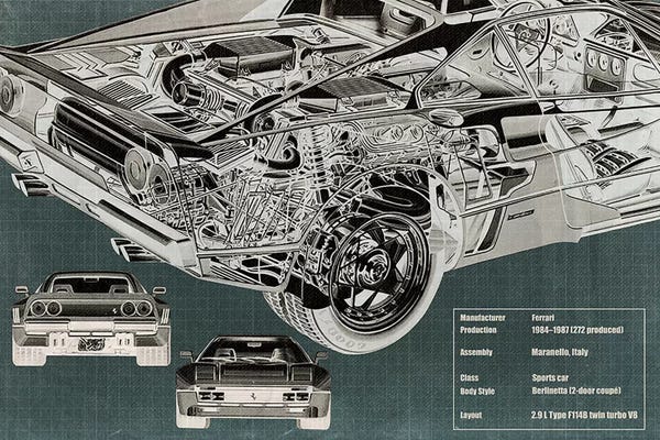 Ferrari: Rear Engine X-Ray Blueprint by 5by5collective