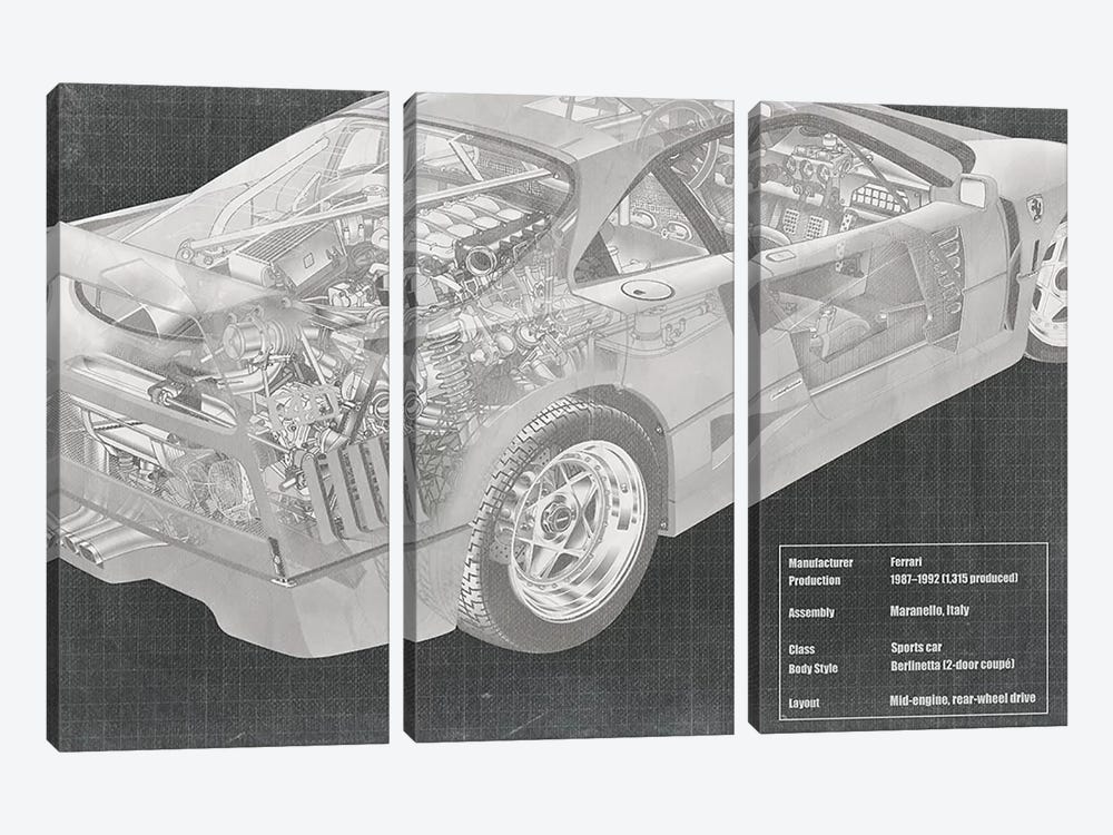 Engine and Interior X-Ray Blueprint by 5by5collective 3-piece Canvas Wall Art