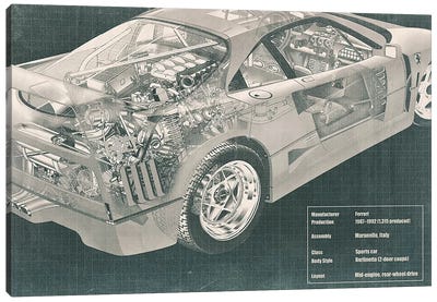 Engine and Interior X-Ray Blueprint #2 Canvas Art Print - Art of Manliness