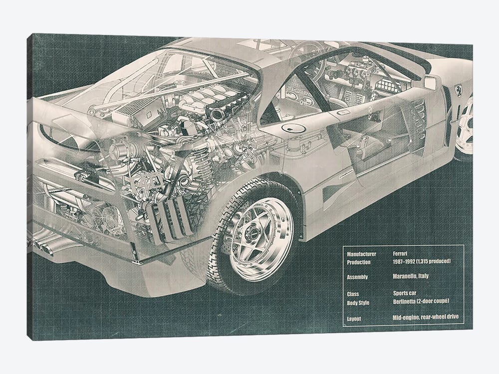 Engine and Interior X-Ray Blueprint #2 by 5by5collective 1-piece Canvas Art Print
