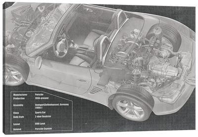 Convertible Engine X-Ray Blueprint Canvas Art Print - Porsche