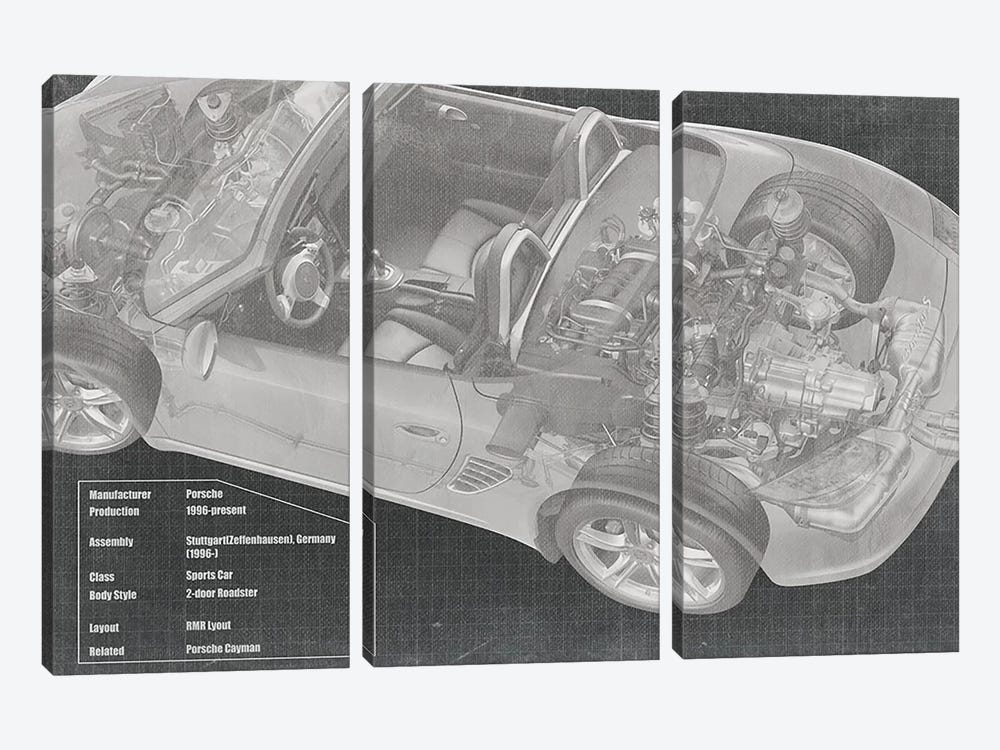 Convertible Engine X-Ray Blueprint by 5by5collective 3-piece Canvas Artwork