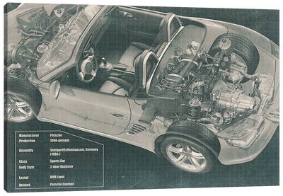 Convertible Engine X-Ray Blueprint #2 Canvas Art Print - Porsche