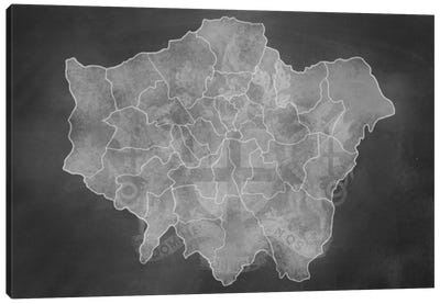 London Chalk Map Canvas Art Print - Chalkboard Cartography