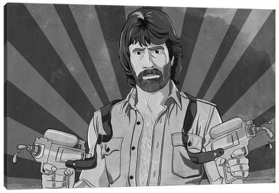 He's Packing Greyscale Canvas Art Print - Chuck Norris