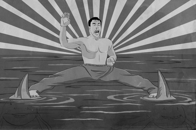 Splitting Sharks Greyscale by 5by5collective wall art