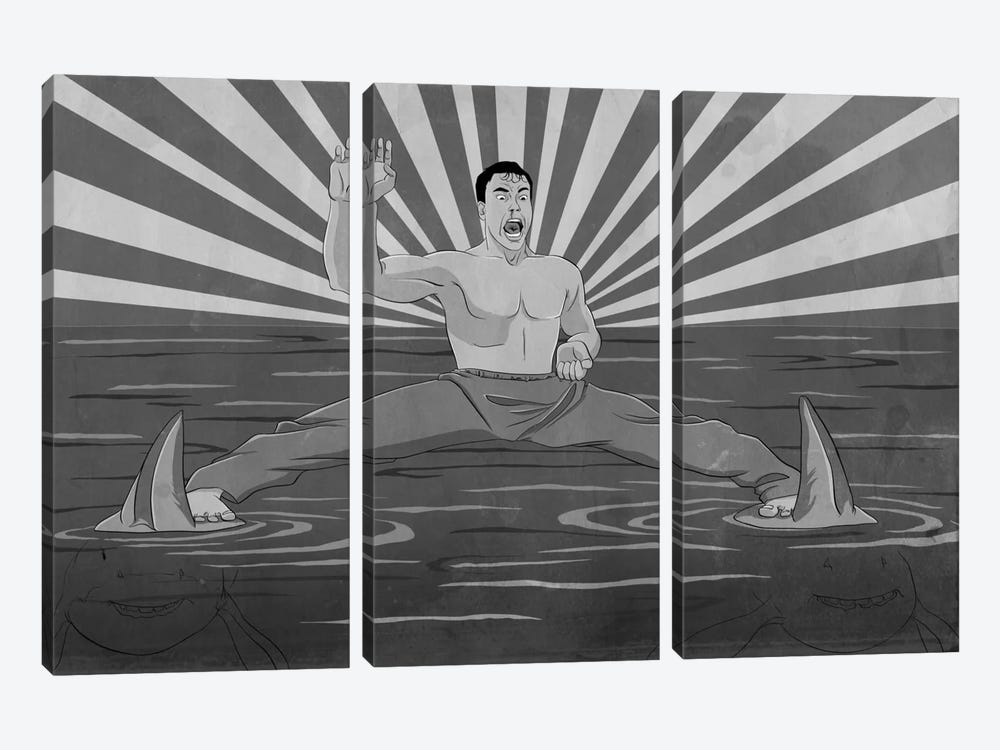 Splitting Sharks Greyscale by 5by5collective 3-piece Canvas Artwork