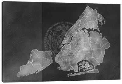 New York City Chalk Map Canvas Art Print - Black & White Graphics & Illustrations
