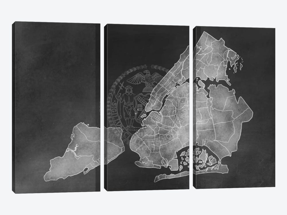 New York City Chalk Map by 5by5collective 3-piece Art Print