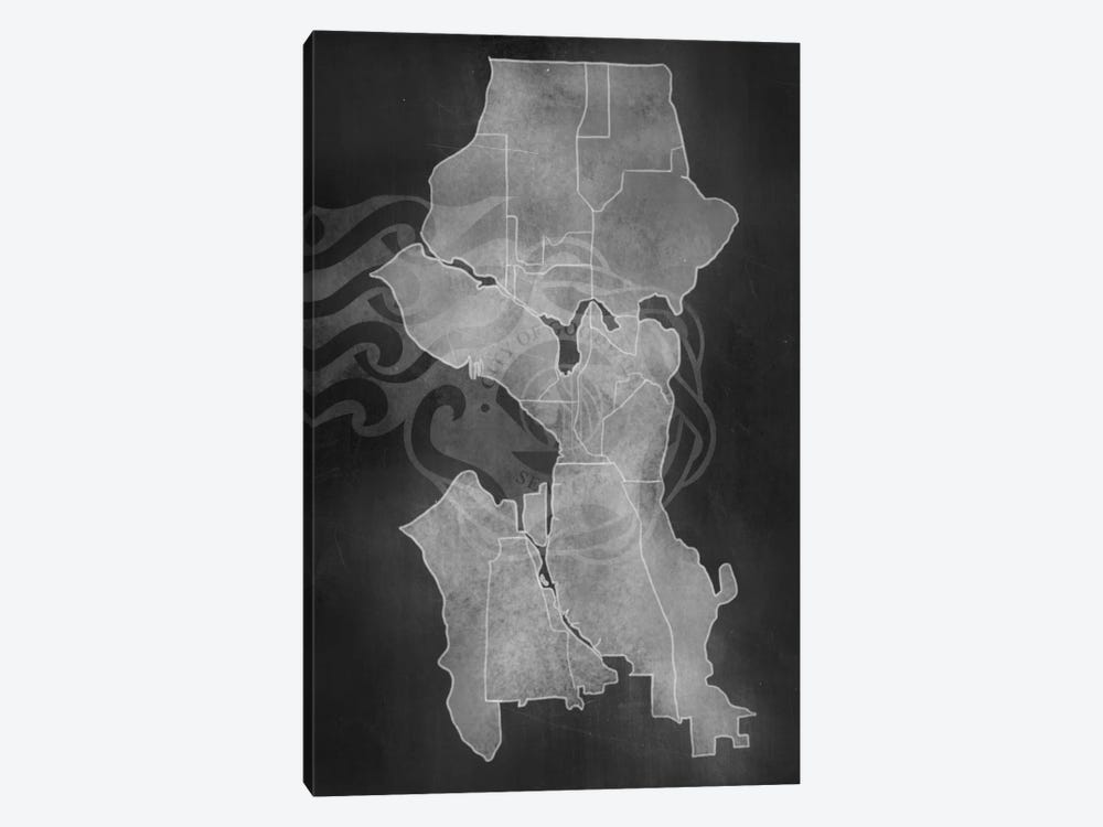 Seattle Chalk Map by 5by5collective 1-piece Canvas Art Print