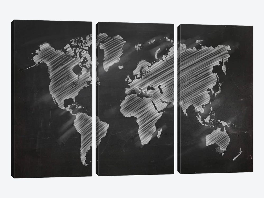 Chalky World Map by 5by5collective 3-piece Canvas Art