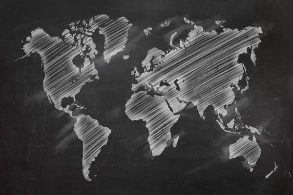 Large Map Art - Canvas Prints: Chalky World Map by 5by5collective