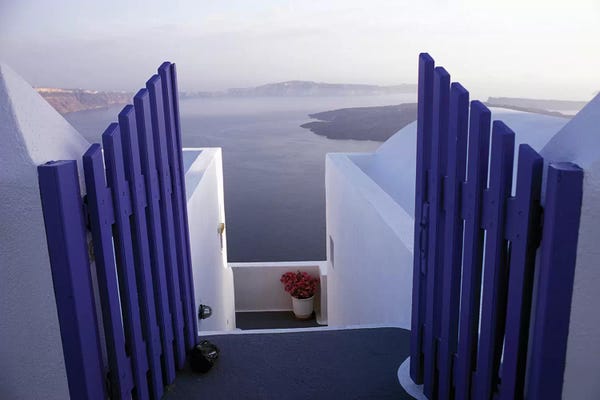 Gates: Balcony View, Imerovigli, Santorini, Cyclades, Greece by Connie Ricca