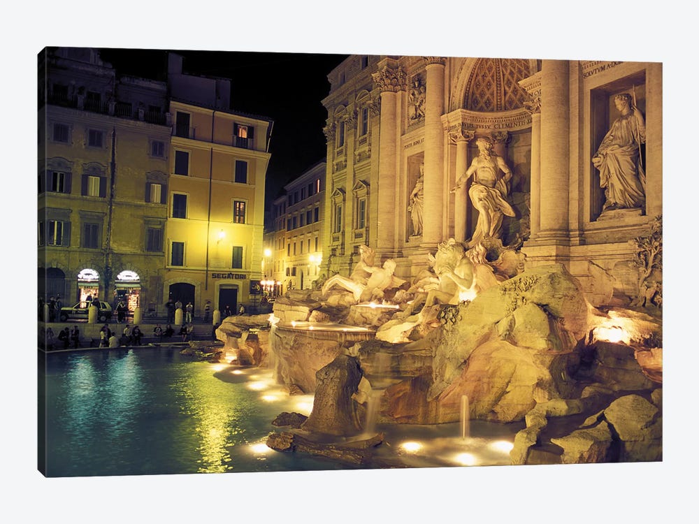Nighttime Side-Angle View, Trevi Fountain, Rome, Lazio Region, Italy 1-piece Canvas Art Print