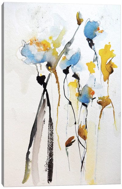 Blue Flowers II Canvas Art Print - Abstract Watercolor Art