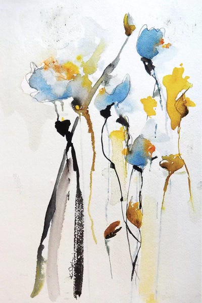 Abstract Watercolors: Blue Flowers II by Karin Johannesson