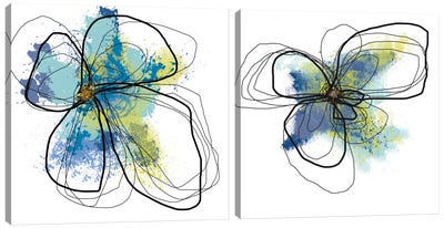 Azure Petals Diptych Canvas Art Print - Art Sets | Triptych & Diptych Wall Art