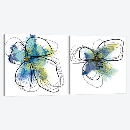 Azure Petals Diptych Canvas Print Set #ICS2HSET012} by Jan Weiss Canvas Artwork