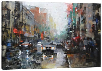 Montreal Rain Canvas Art Print - City Street Art