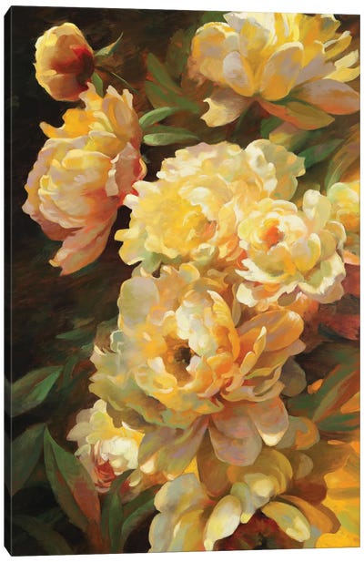 Peonies For Springtime Canvas Art Print - Soft Yellow & Blue