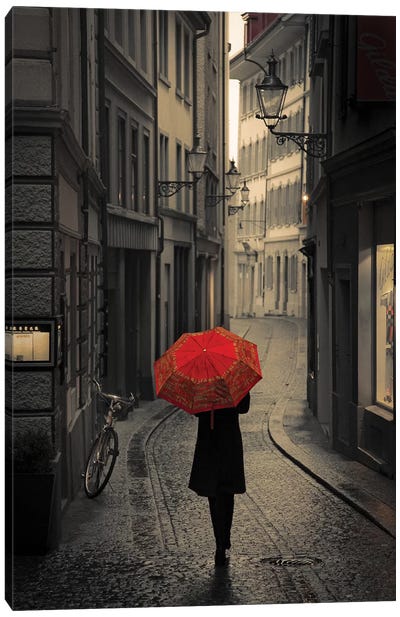 Red Rain Canvas Art Print - Umbrella Art