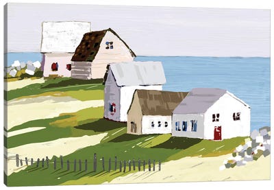 Cottages By The Sea Canvas Art Print - Coastal Village & Town Art