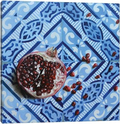 Pomegranate On Tiles Canvas Art Print - Pomegranate Art