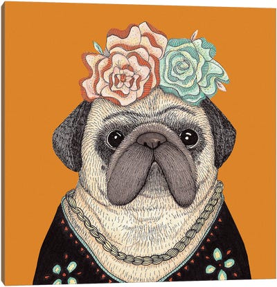 Frida Pug Canvas Art Print - Pug Art