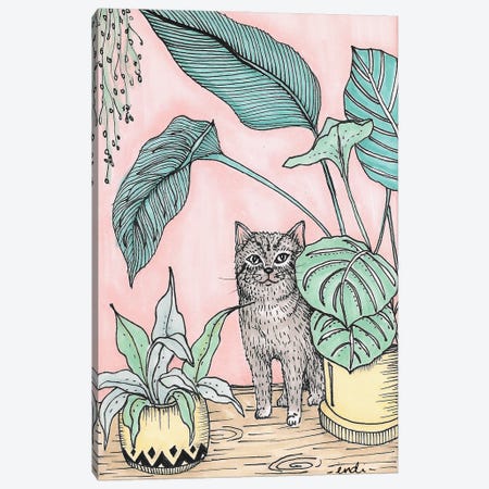 Cat Plants Canvas Print #IDM13} by Indi Maverick Art Print