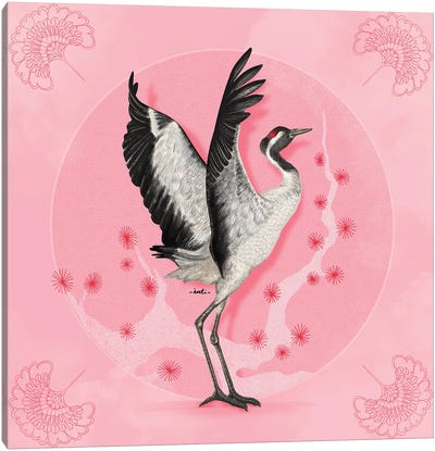Pink Crane Canvas Art Print - Indi Maverick