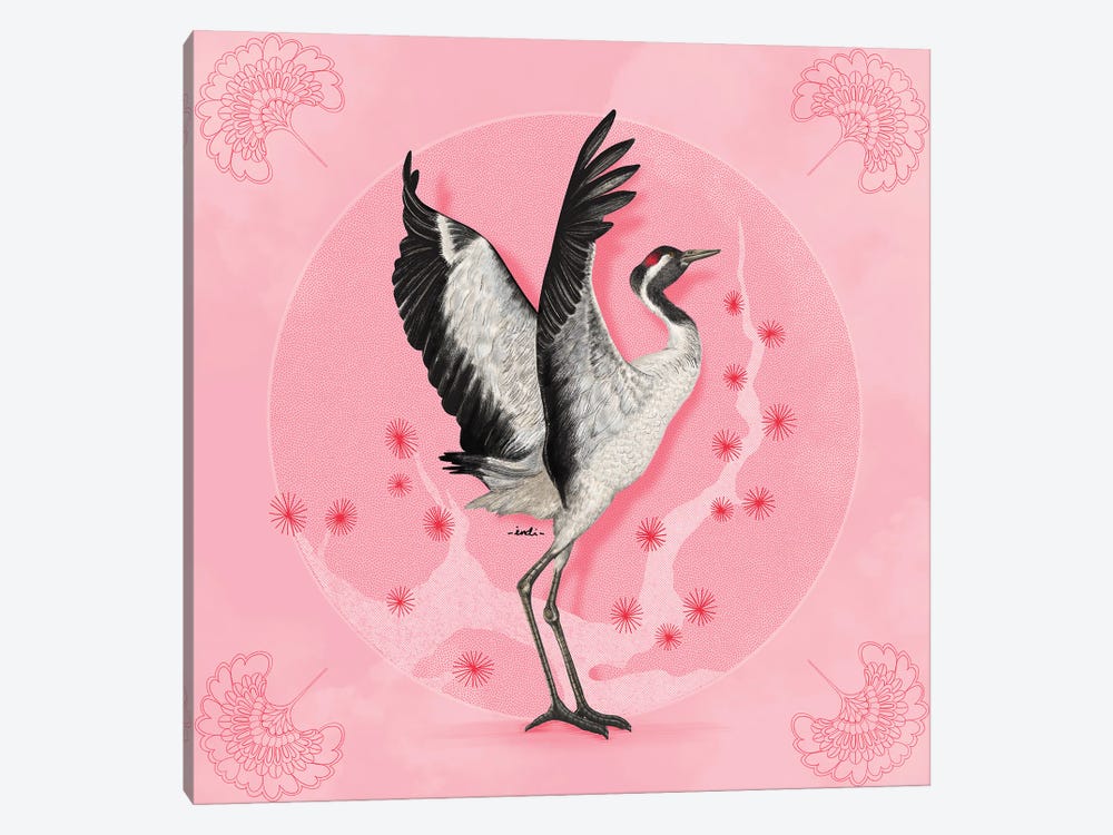 Pink Crane by Indi Maverick 1-piece Canvas Art Print