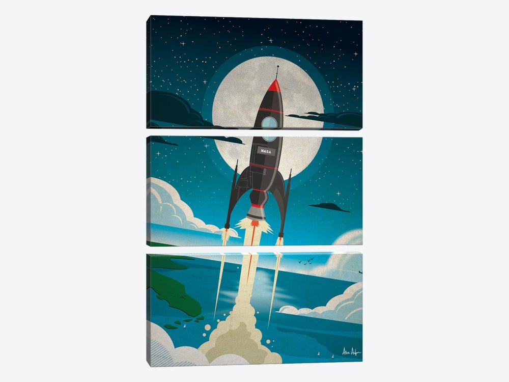Rocket To The Moon by IdeaStorm Studios 3-piece Canvas Wall Art