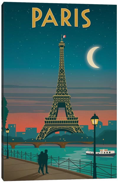 Paris Moonlight Canvas Art Print - Paris Typography