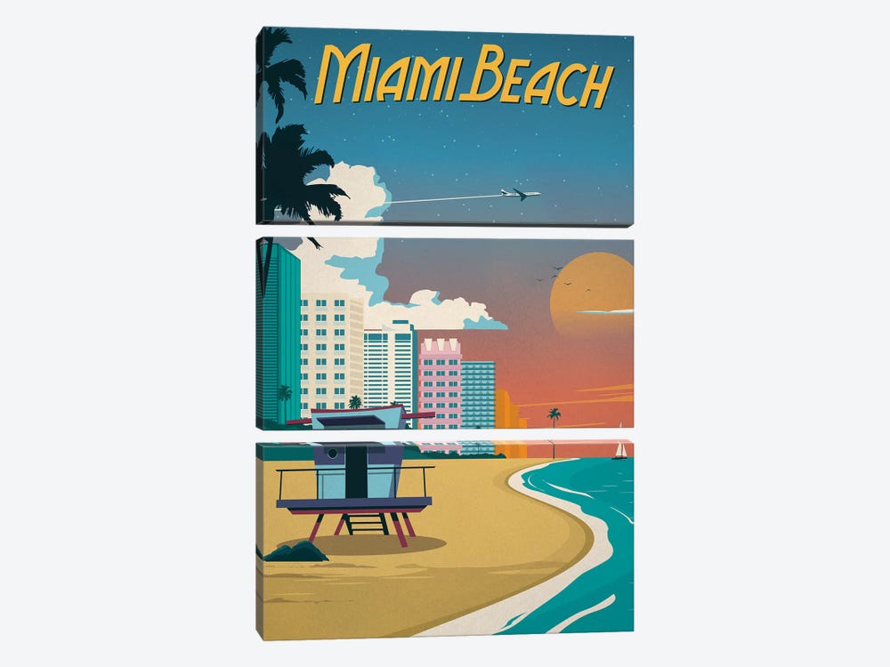 Miami Beach by IdeaStorm Studios 3-piece Canvas Art Print