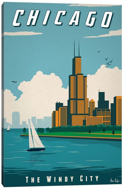 Chicago Canvas Art Print - Turquoise Art
