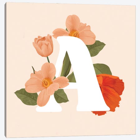 M' Initial Monogram with Watercolor Flowers by Design Harvest Fine Art Paper Print ( Education > Alphabet > Letter M art) - 24x16x.25