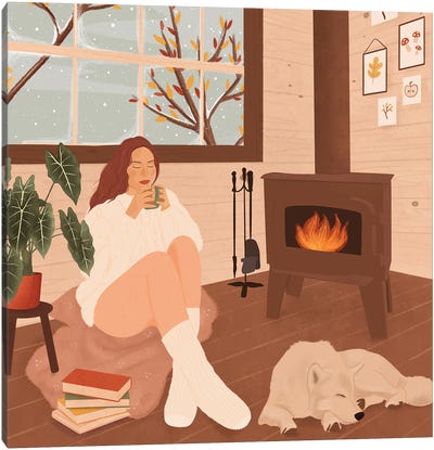 Cozy Life Canvas Art Print - Siberian Husky Art