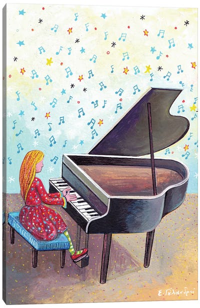 Pianist Girl Canvas Art Print - Musical Notes Art