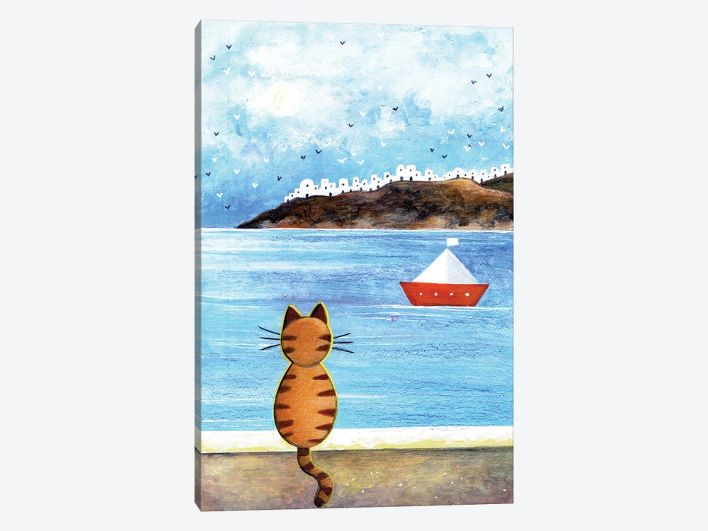 Cat Gazing The Sea by Irene Goulandris 1-piece Canvas Wall Art