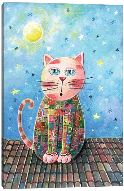 Cat On The Roof Canvas Art Print - Irene Goulandris