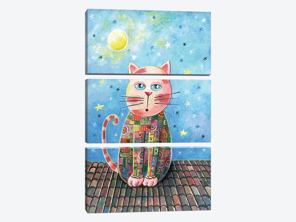 Cat On The Roof by Irene Goulandris 3-piece Canvas Art Print