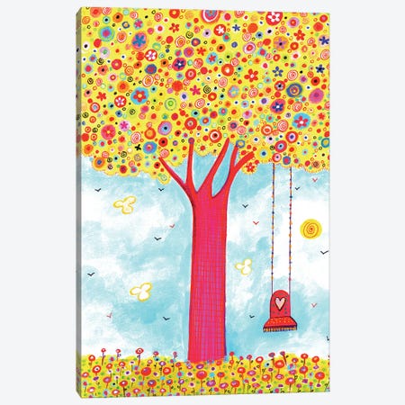 Colorful Tree With Swing Canvas Print #IGL38} by Irene Goulandris Canvas Art