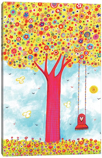 Colorful Tree With Swing Canvas Art Print - Irene Goulandris