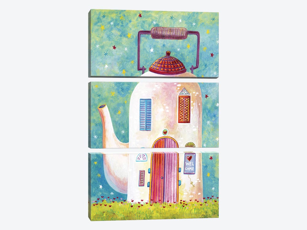 Teapot House by Irene Goulandris 3-piece Canvas Art