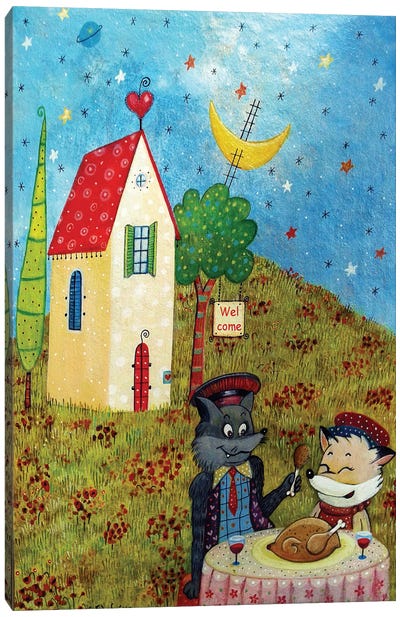 Wolf And Fox Canvas Art Print - Irene Goulandris