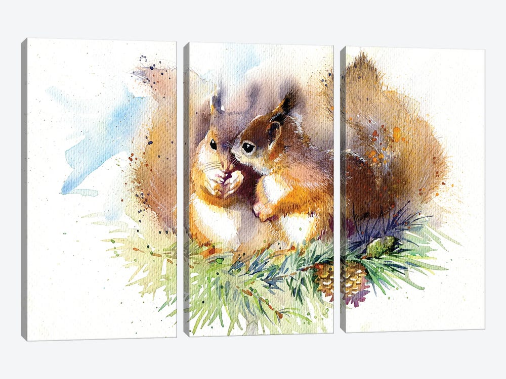 Squirrels by Marina Ignatova 3-piece Canvas Wall Art