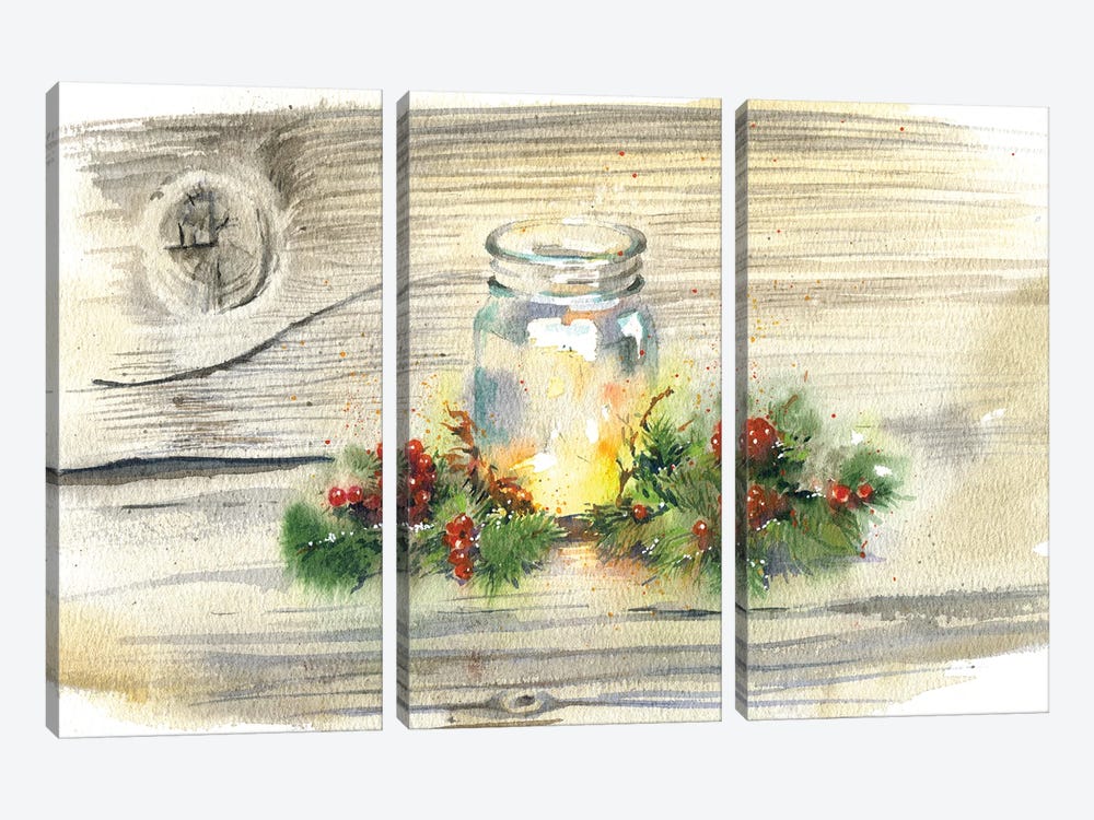 Christmas Candle by Marina Ignatova 3-piece Canvas Artwork